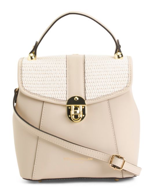 Made In Italy Leather Convertible Raffia Flap Backpack | TJ Maxx