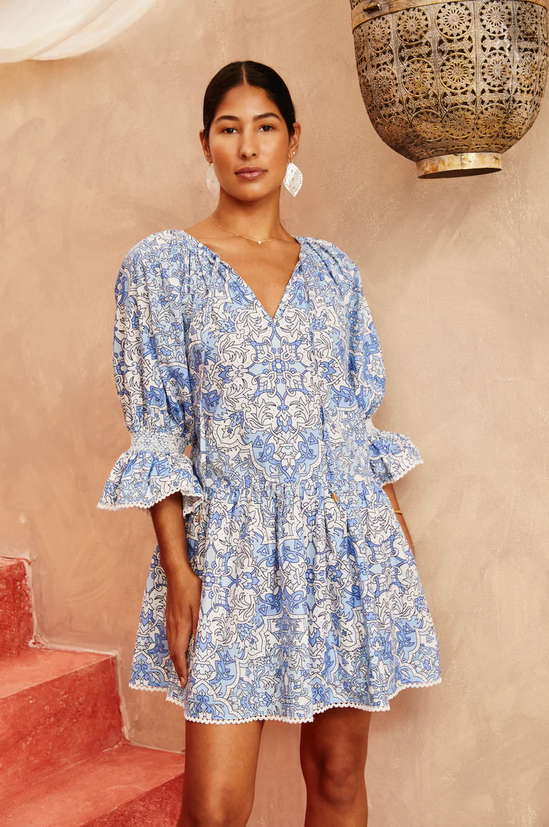 Ana Trapeze Dress - Cotton Poplin- Moroccan Tile | Cartolina