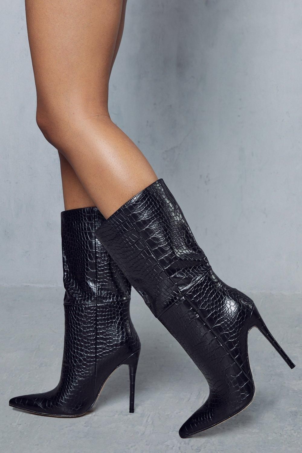 Croc Print Pointed Heeled Ankle Boot | Miss Pap UK