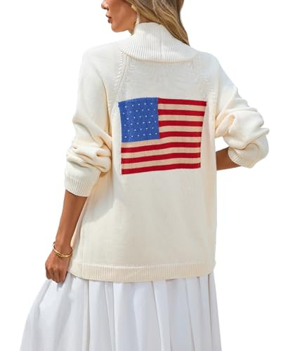 Women's American Flag Cardigan Long Sleeve Shawl Collar Button Down Fall Chunky Knit Varsity Swea... | Amazon (US)