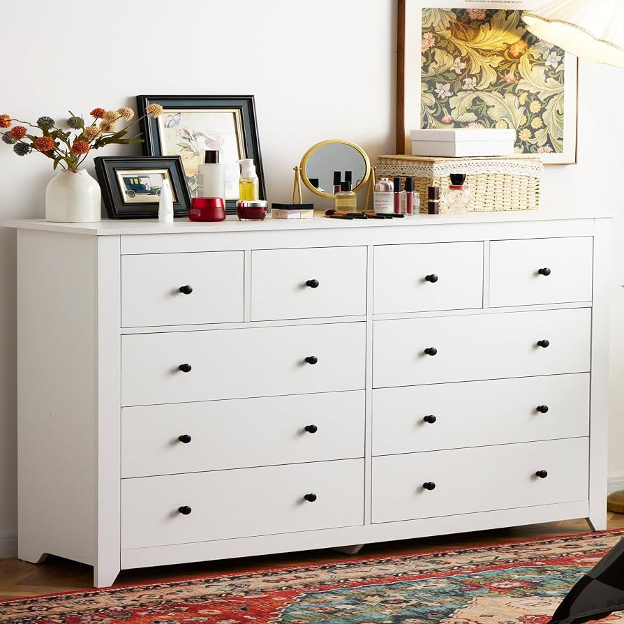 EnHomee White Dresser, Dresser for Bedroom with 10 Drawers Wood Dresser with Smooth Metal Rail, L... | Amazon (US)