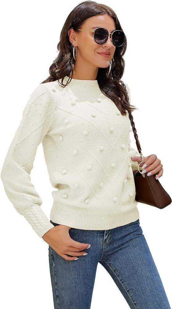 HOCOSIT Women's Lantern Sleeve Crewneck Oversized Pullover Sweater Elegant Knit Warm Jumper Top 2... | Amazon (US)
