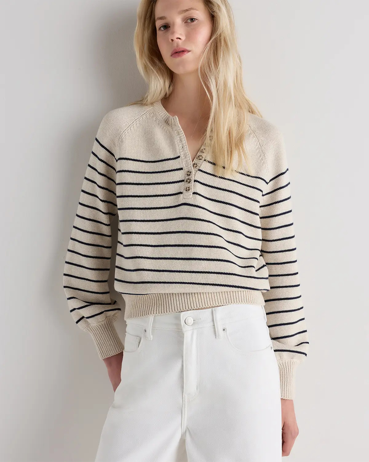 100% Organic Cotton Striped Henley Sweater | Quince
