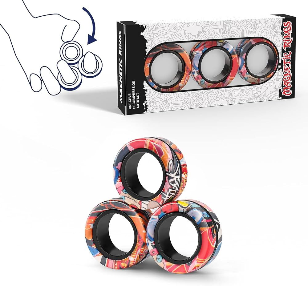 Magnetic Rings Fidget Toy Set, Idea ADHD Fidget Toys, Adult Fidget Magnets Spinner Rings for Anxi... | Amazon (US)