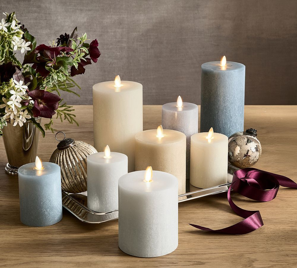Premium Flickering Flameless Wax Pillar Candle - Salt Washed | Pottery Barn (US)