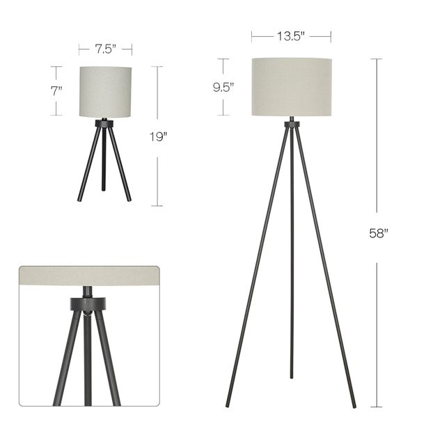 Better Homes & Gardens Modern Tripod Table & Floor Lamp Set, Black | Walmart (US)