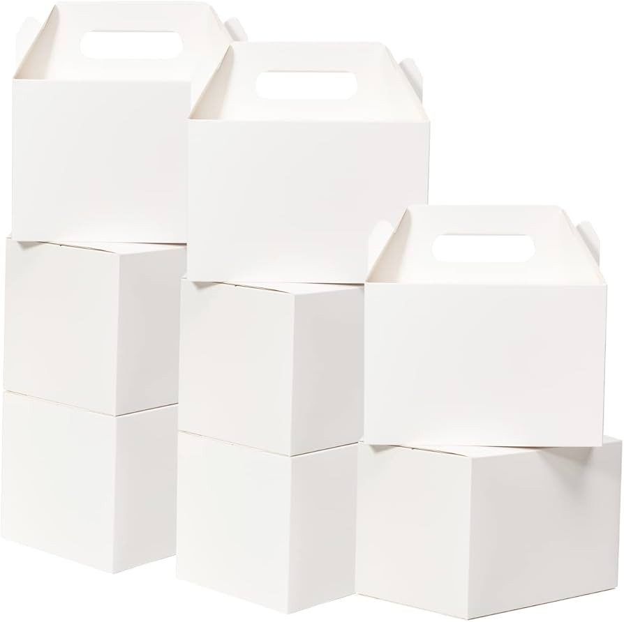 S9BAI15 Shallive 15 Pack Large Treat Boxes White - 9 x 6 x 6 inches Gable Gift Boxes with Handle ... | Amazon (US)