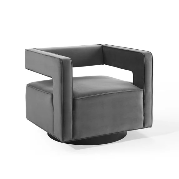 Modway Booth Modern Performance Velvet Swivel Armchair in Gray | Walmart (US)