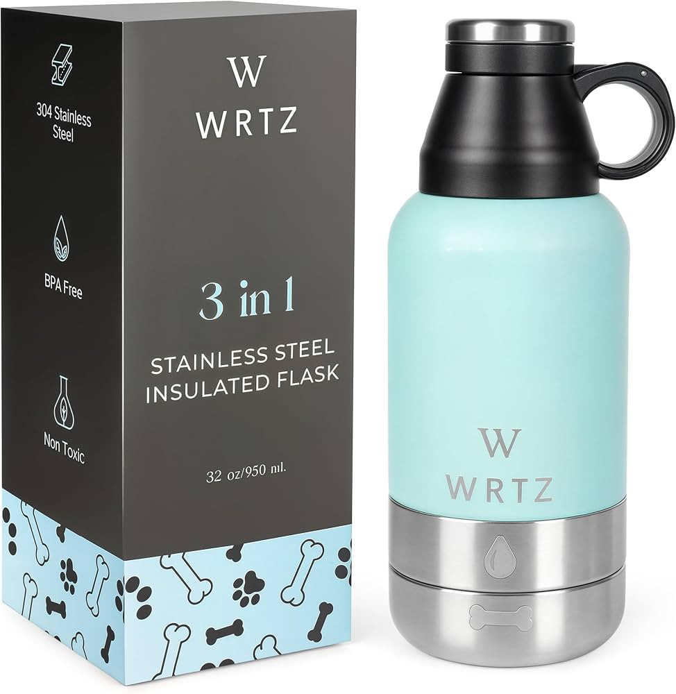 Stainless Steel Insulated Water Bottle with 2 Removable Water Bowls for Dogs – Leak-Proof Porta... | Amazon (US)
