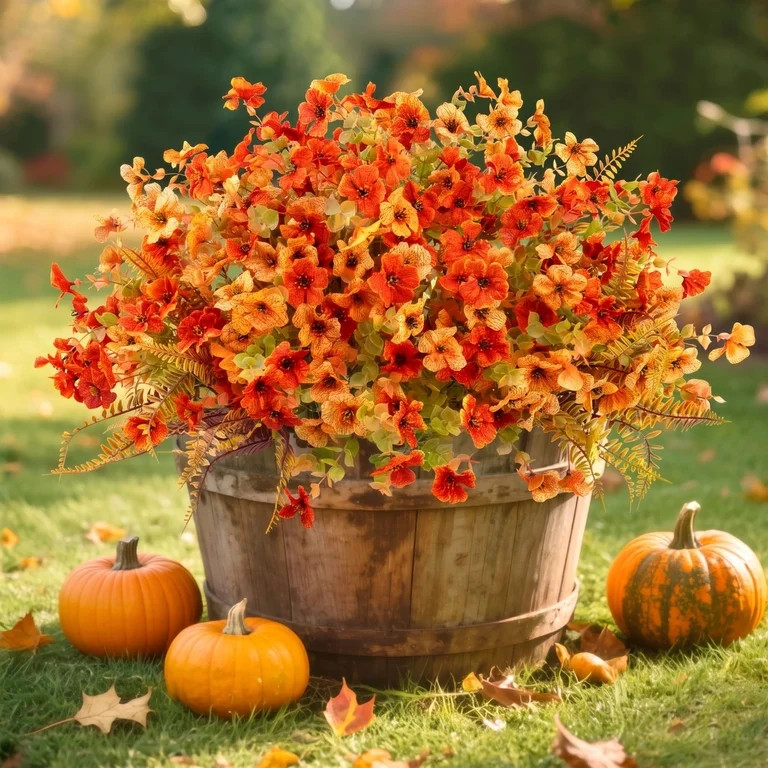 Scidweet Fake Fall Flowers Outdoors, 18 Bundles Autumn Artificial Flowers Faux Silk Plastic Plant... | Walmart (US)