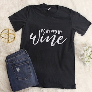Powered By Wine Graphic Tee | The Pink Lily Boutique