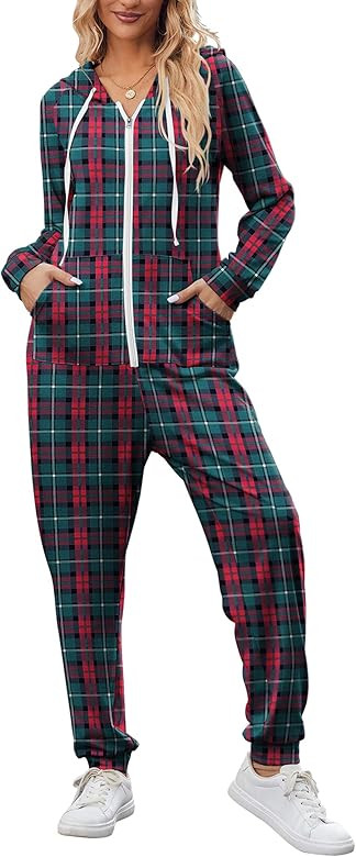 Ekouaer Christmas Women's Non-Footed Onesie Adult Comfy Onesie Pajamas Hooded Onesies for Women S... | Amazon (US)