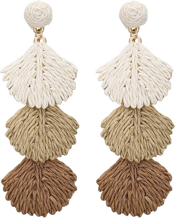 RUOFFETA Raffia Shell Earrings for Women, Summer Beach Vacation Jewelry, Lightweight Handmade Dan... | Amazon (US)