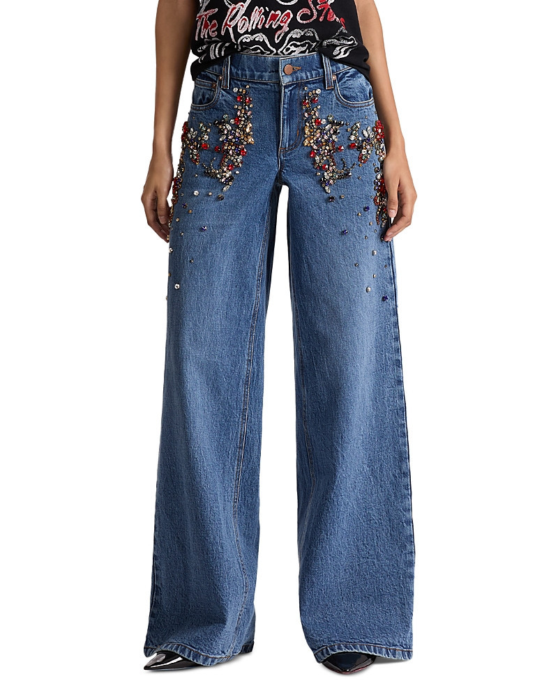 Alice and Olivia Amazing Low Rise Embellished Baggy Jeans in Brooklyn Blue | Bloomingdale's (US)
