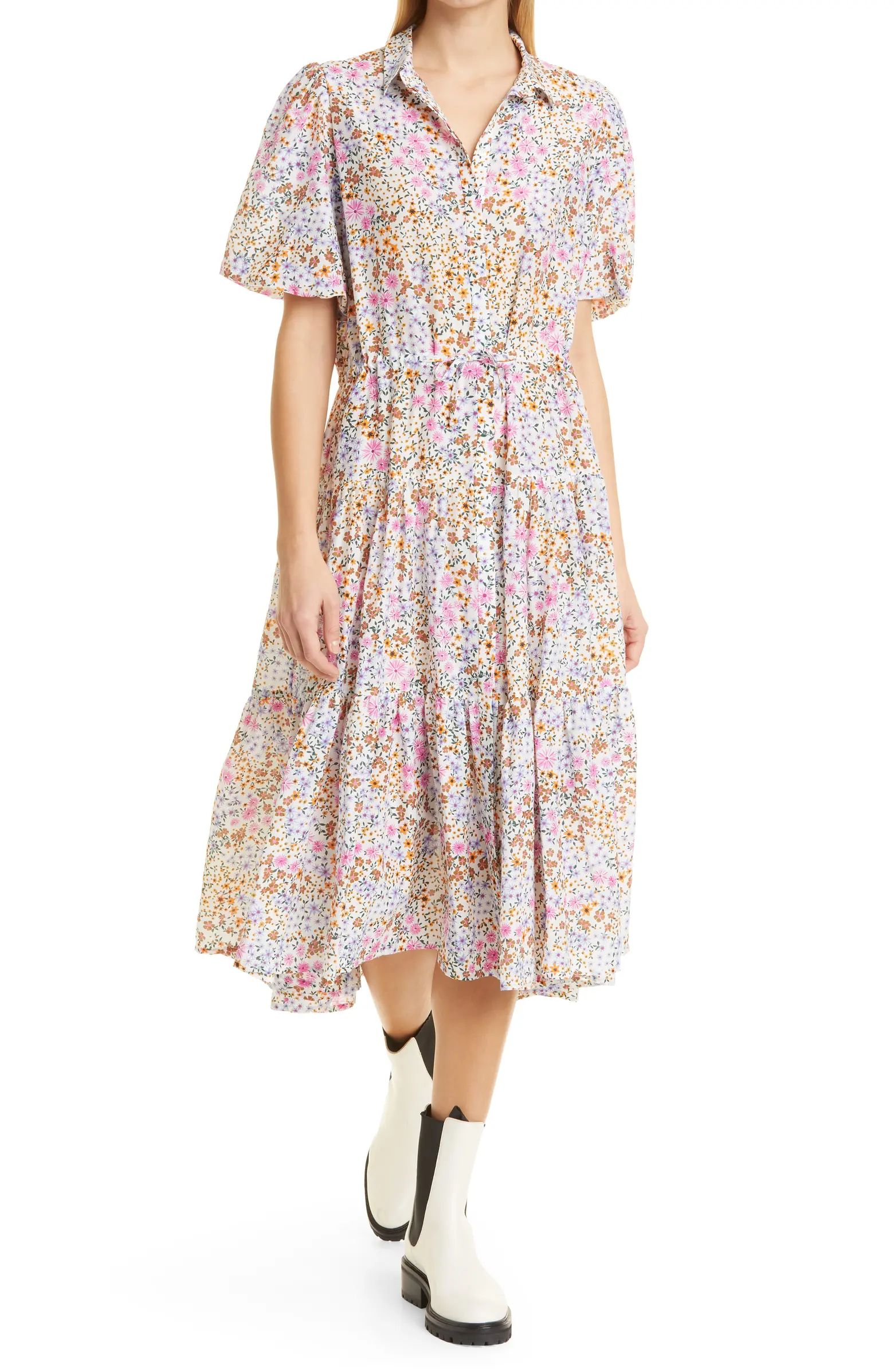 Cevelyn Floral Organic Cotton & Silk Blend Midi Dress | Nordstrom