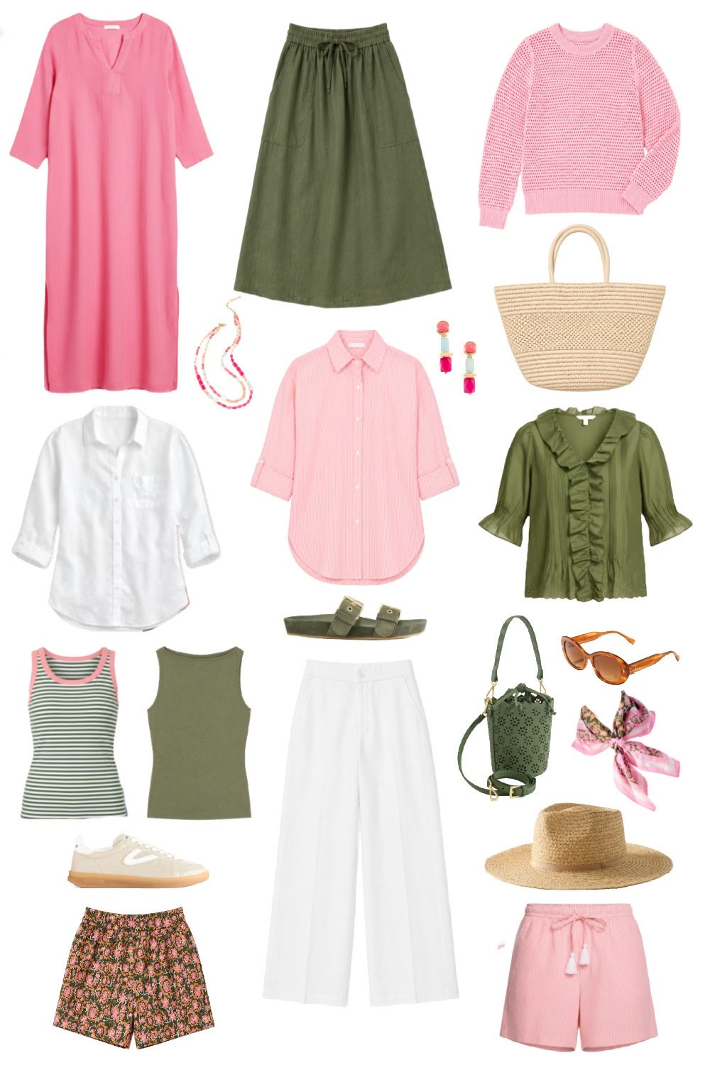 A summer capsule wardrobe in soft shades of pink, white, and olive for modern classic style with a feminine twist. Right now shop 30% off the collection! Misses, petite, plus size, and plus size petite options from @talbotsofficial #ad #TalbotsPartner #talbots #mytalbots