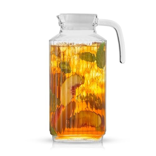 JoyJolt 60oz Glass Pitcher with Lid (2 Lids) - Beverage Serveware and Storage Container for Cold Drinks and Liquids. Juice Container, Water Jug, Fridge Pitcher for Iced Tea or Milk | Amazon (US)