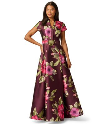 Adrianna Papell Women's V-Neck Floral Ball Gown - Navy Multi | Macy's
