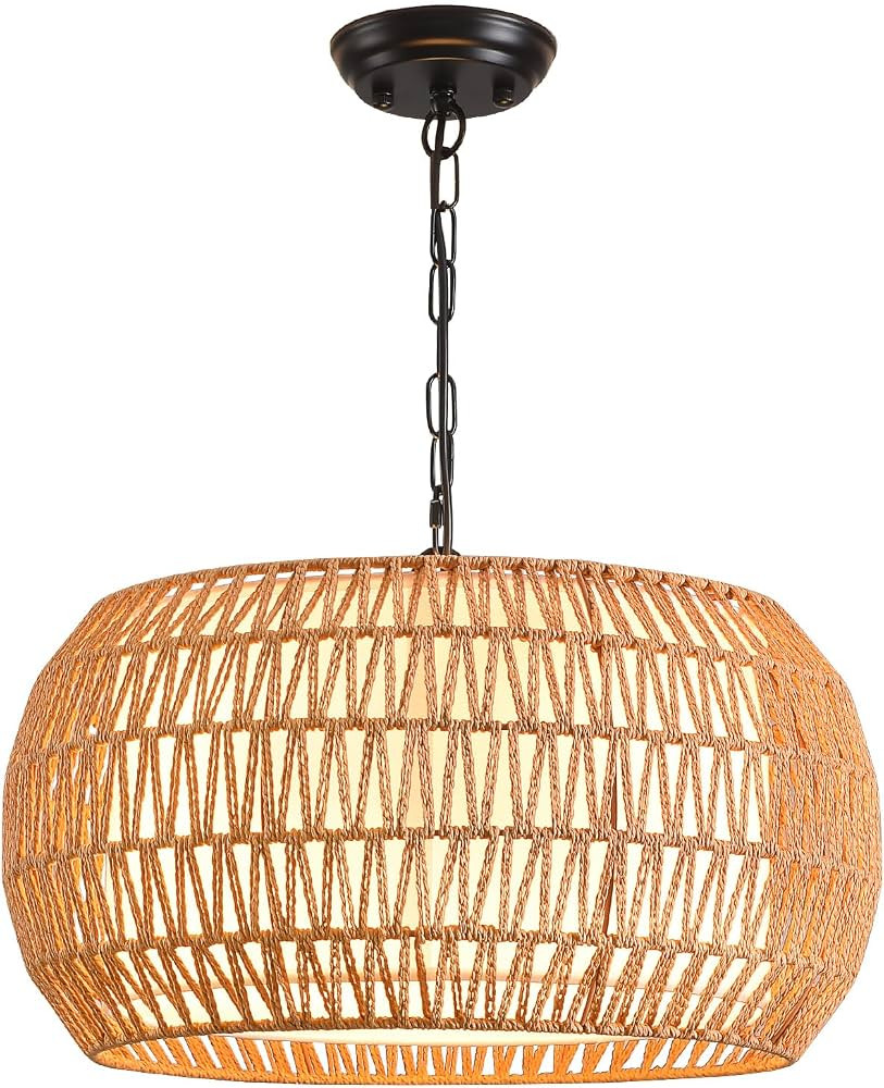 Rattan Pendant Lights Kitchen Island, 3-Light Large Wicker Chandelier, Hand-Woven Boho Light Fixt... | Amazon (US)