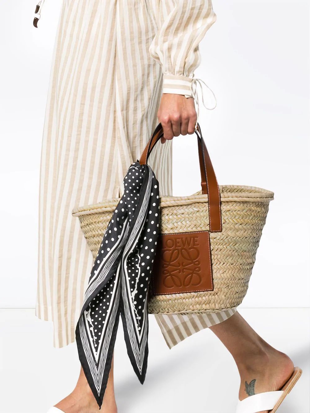 Medium Logo Straw And Leather Basket Bag | The Webster