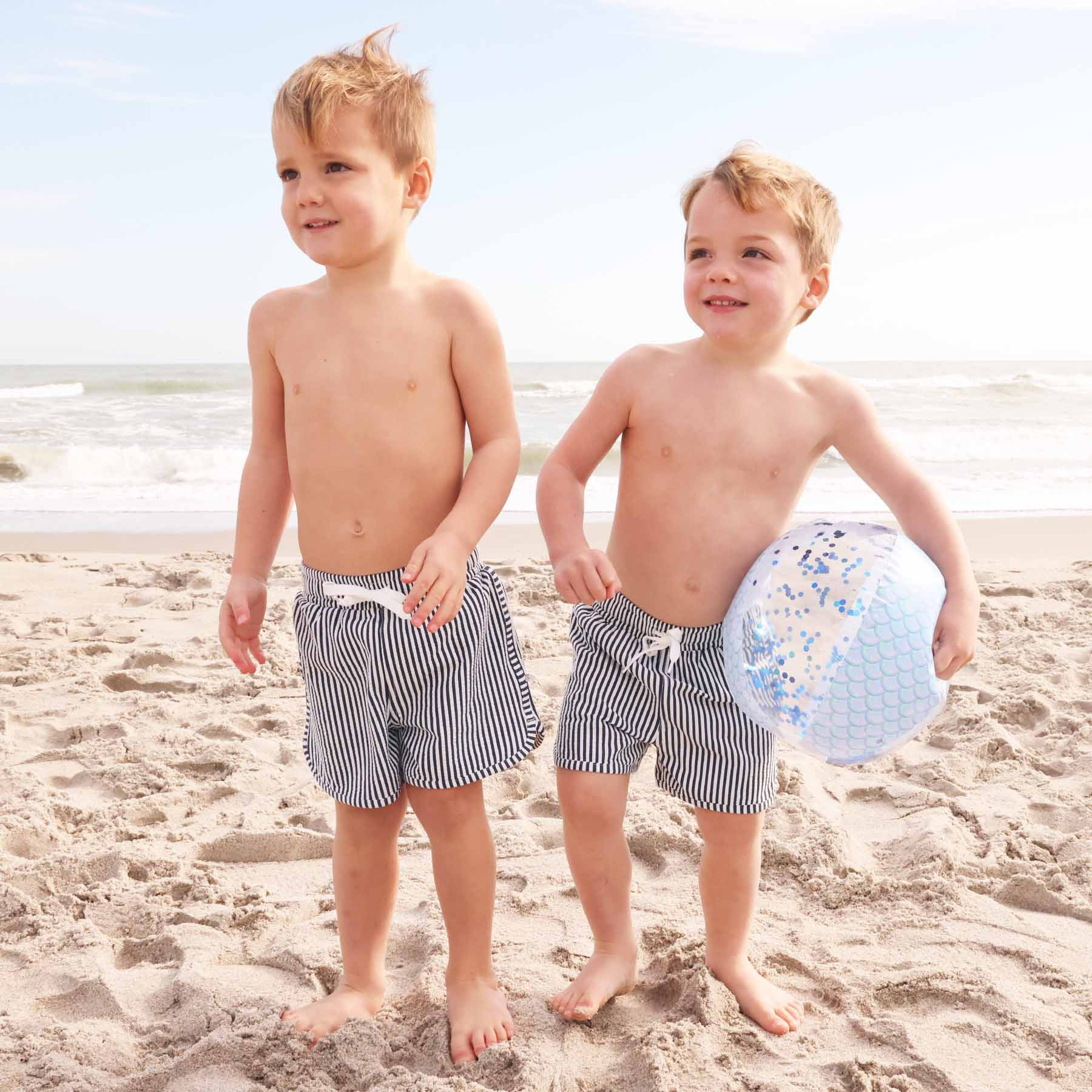 Boy's Swim Trunks | Seersucker Navy | Caden Lane