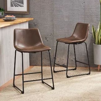 Set of 2 Cedric Counter Height Barstool Vintage Brown - Christopher Knight Home | Target