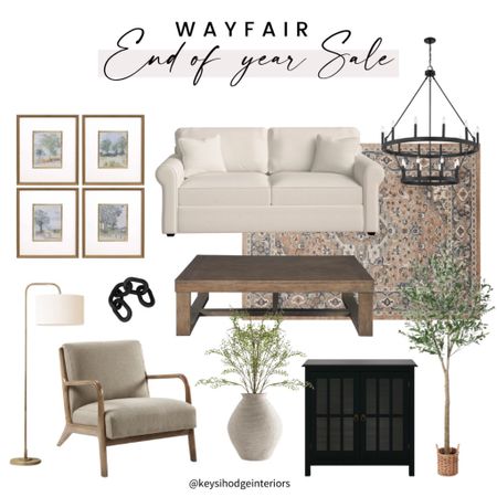 Wayfair sale, wayfair home furniture, home decor, black metal chandelier, ivory sofa, square coffee table, black cabinet, accent cabinet, arched gold floor lamp, upholstered sofa, beige and gray rug, wall gallery frame, lounge chair, arm chair, neutral accent chair, faux olive tree, wood chain link 

#LTKhome #LTKsalealert #LTKFind