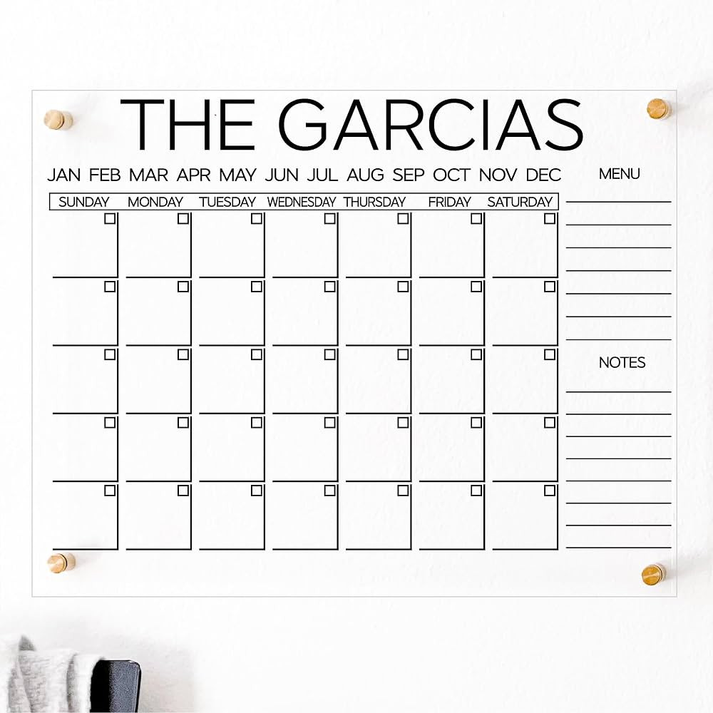Acrylic Family Wall Calendar - Personalized Calendar - Glass Calendar For Wall - Large Acrylic Ca... | Amazon (US)