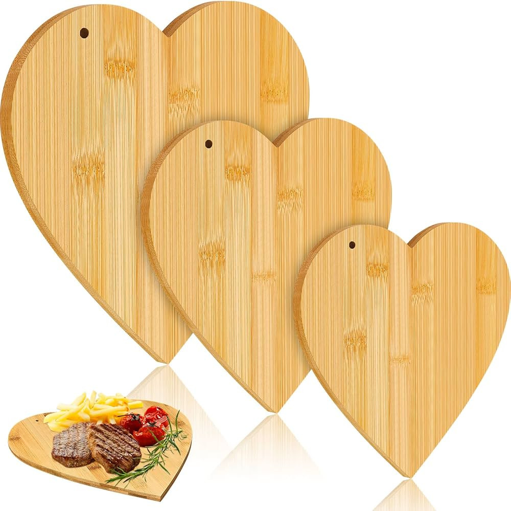3 Pcs Valentine Heart Shaped Cutting Board Wood Bamboo Serving Board 13in 11in 8.3in Valentine's ... | Amazon (US)