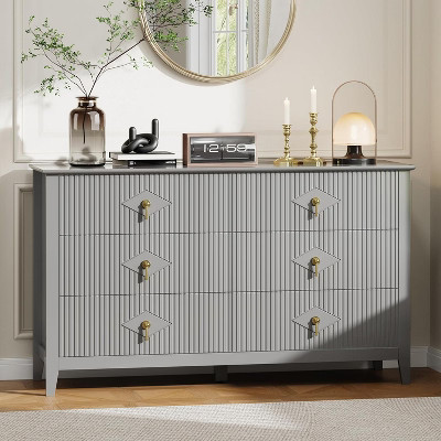 Fluted Dresser 54 Inch Wide Storage Organizer Cabinet for Living Room Hallway Entryway Grey-A | Target