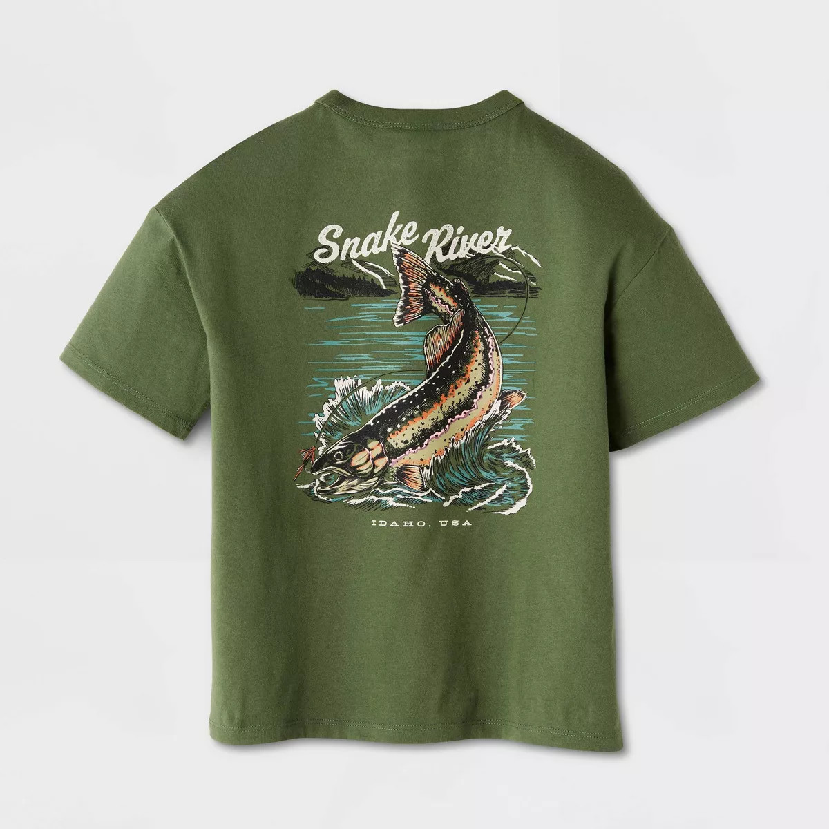 Boys' Short Sleeve 100% Cotton Fish Oversized Graphic T-Shirt - Cat & Jack\u2122 Moss Green XL | Target