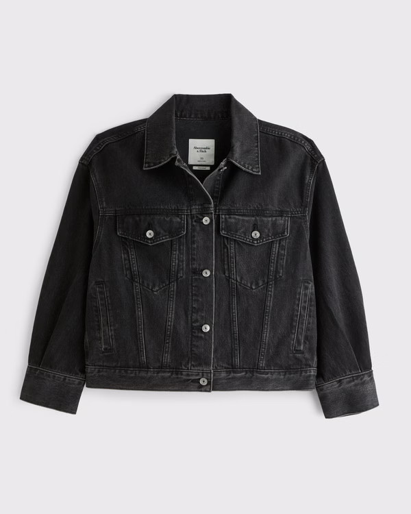 Women's Oversized Distressed Denim Trucker Jacket | Women's Coats & Jackets | Abercrombie.com | Abercrombie & Fitch (US)