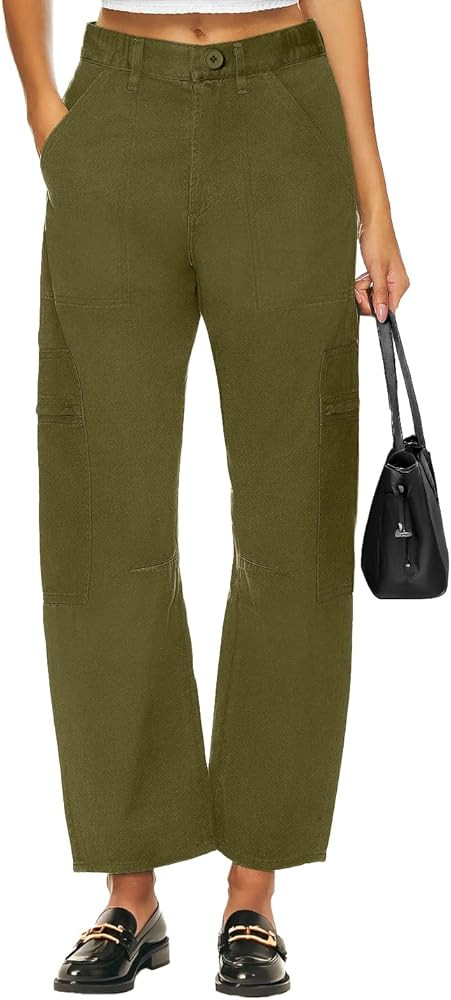 Lepunuo Womens Barrel Cargo Pants Casual Baggy Stretchy Elastic Waisted Wide Leg Jeans Y2k Street... | Amazon (US)