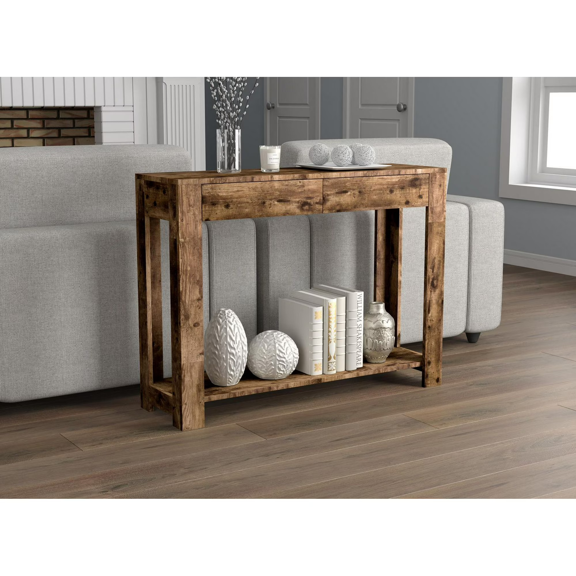 Safdie & Co. Console Table 40L Brown Reclaimed Wood 2 Drawers 1 Shelf | Walmart (CA)