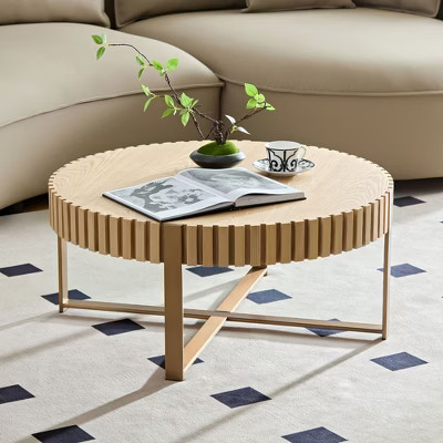 CAVINAS Modern Coffee Table, Handcraft Drum 31.5 inch Round Coffee Table for Living Room, Small Coffee Table with Sturdy Pedestal, Natural Ash | Target
