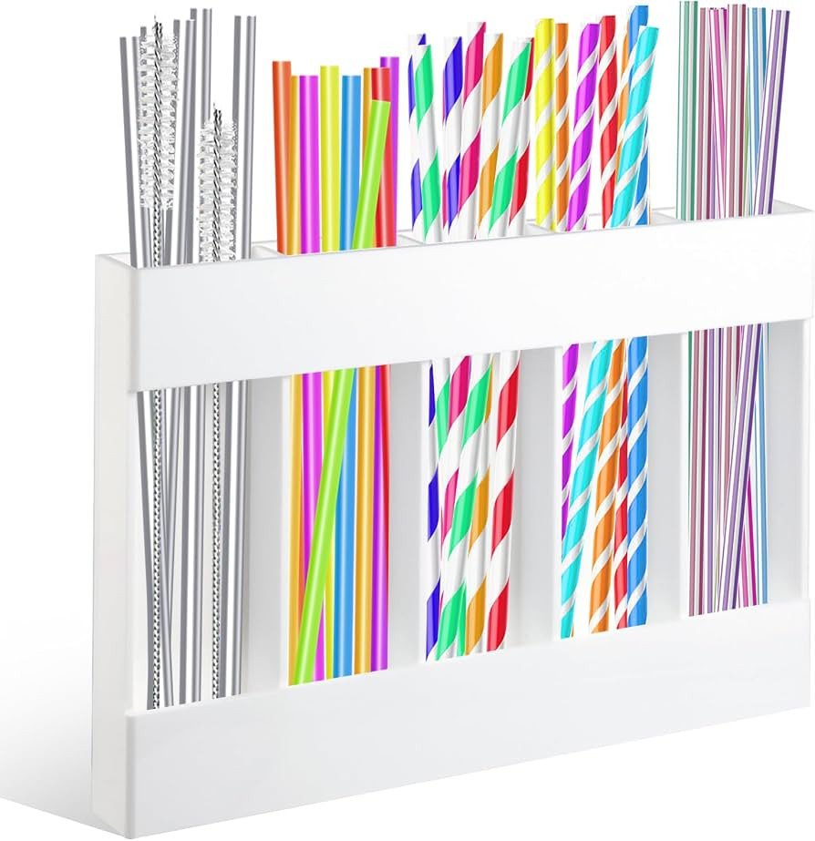 Acrylic Straw Holder Reusable Straw Organizer with Double Sided Adhesive Tape Straws Dispenser fo... | Amazon (US)