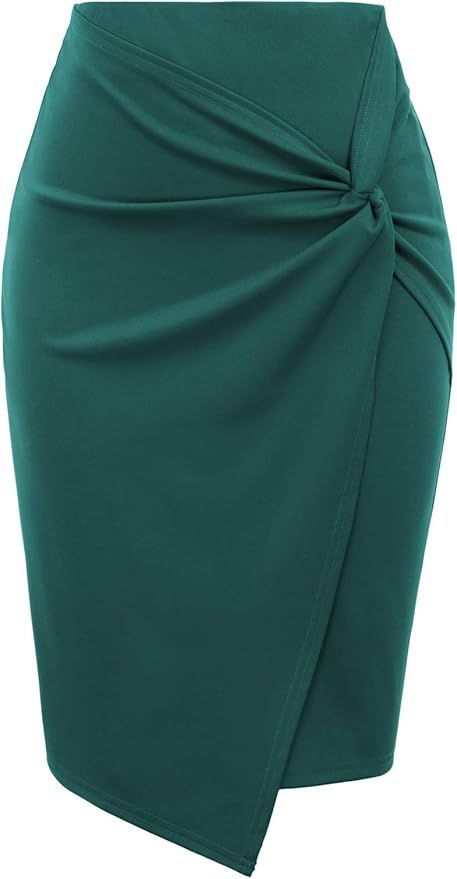 Kate Kasin Wear to Work Pencil Skirts for Women Elastic High Waist Wrap Front | Amazon (US)