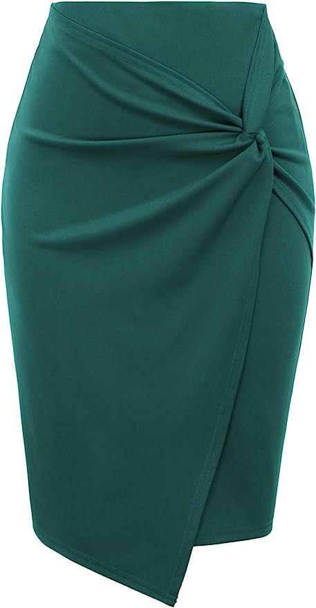 Kate Kasin Wear to Work Pencil Skirts for Women Elastic High Waist Wrap Front | Amazon (US)