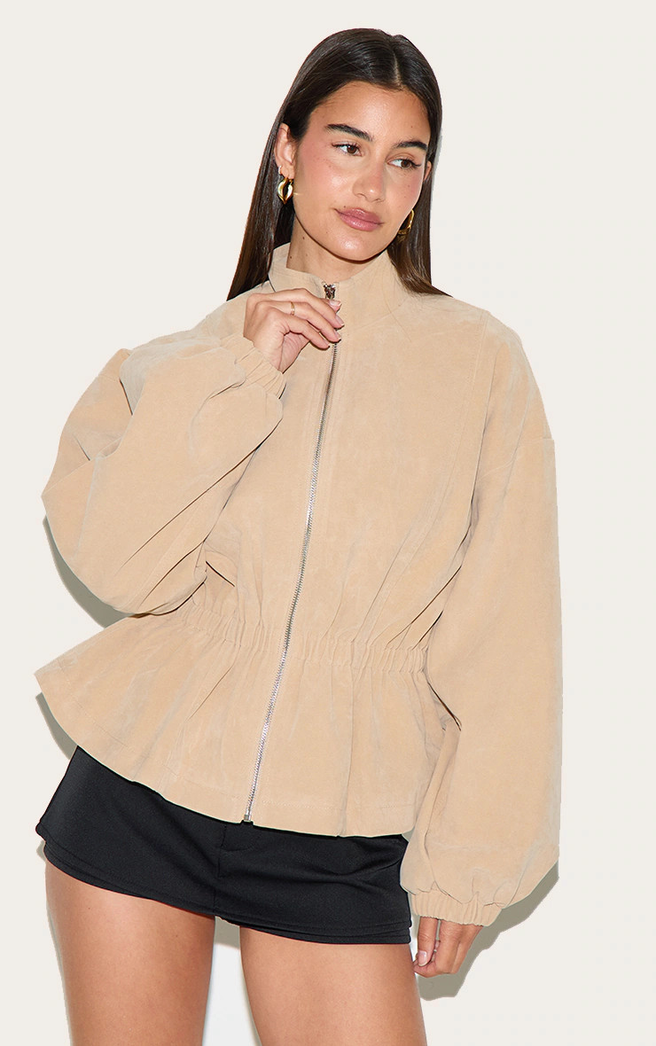 Stone Cinched Waist Suede Jacket | PrettyLittleThing UK