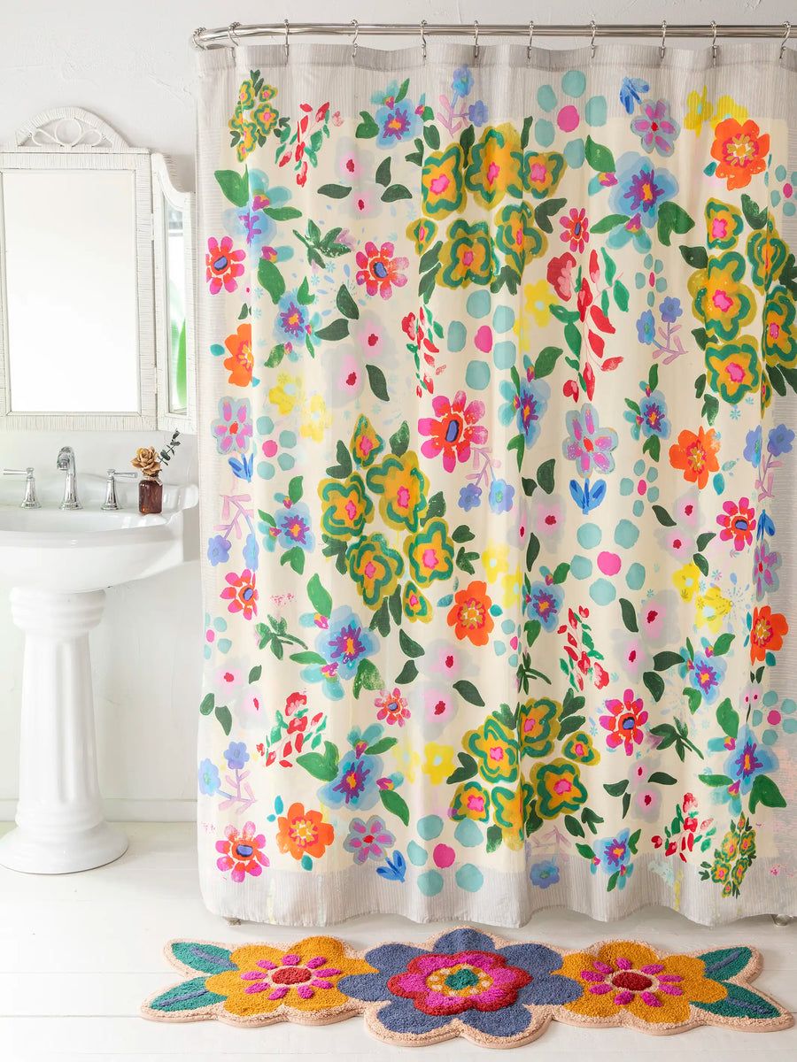 Boho Shower Curtain - Dusty Blue Floral | Natural Life