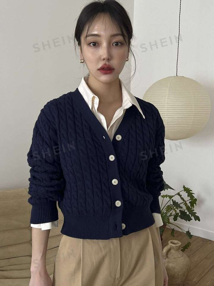 DAZY Cable Knit Button Up Cardigan | SHEIN