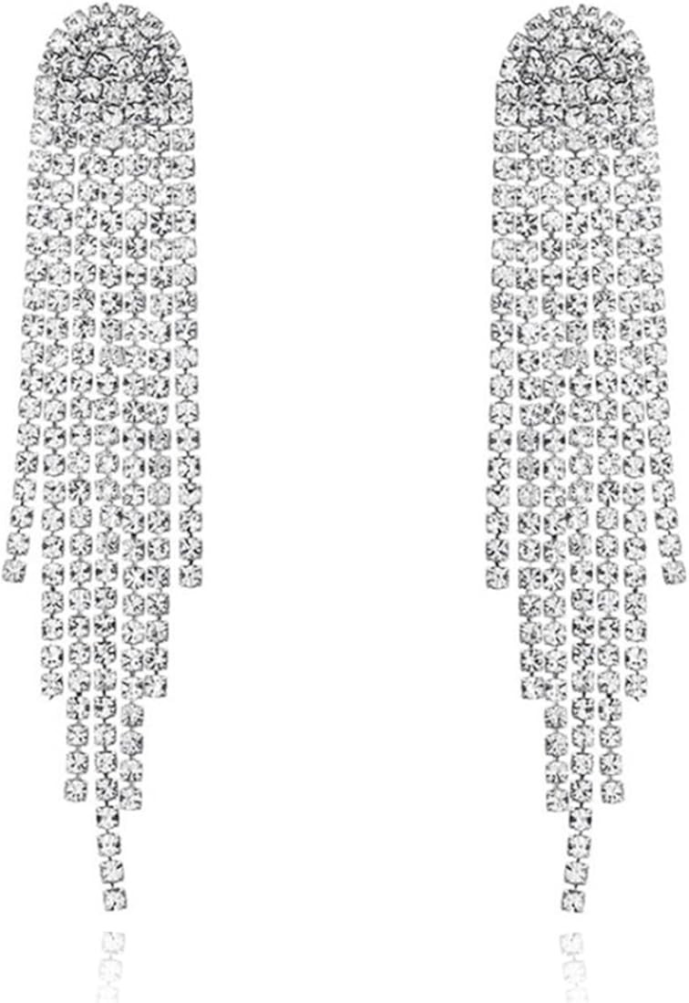 HERIER Rhinestone Earrings Dangling for Women Chandelier Statement Tassel Earrings Girls Silver S... | Amazon (US)
