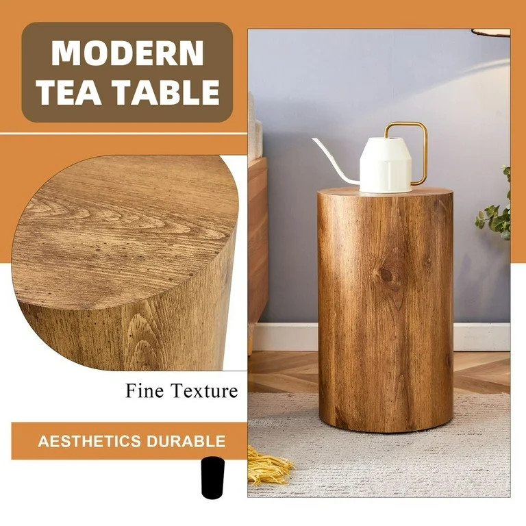WGYPRIME 12" Round Tree Stump End Table, Rustic Accent Table for Beside Sofa Couch, Drum-Shape Sm... | Walmart (US)