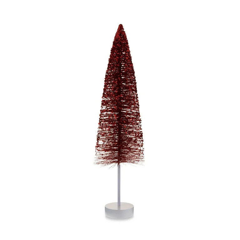 Metallic Red Glitter Bottle Brush Tree Outdoor Decor, 32 in, by Holiday Time - Walmart.com | Walmart (US)