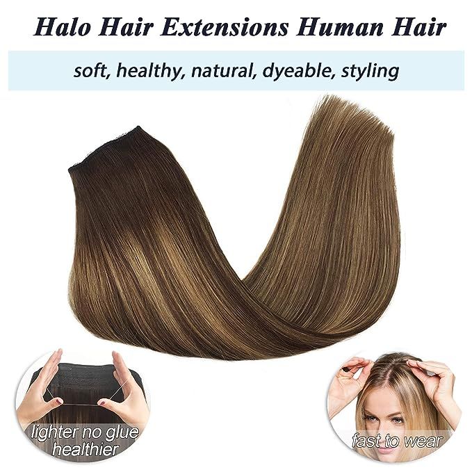 GOO GOO Human Hair Extensions Halo Hair 80g Ombre Chocolate Brown to Caramel Blonde 18 Inch Real ... | Amazon (US)