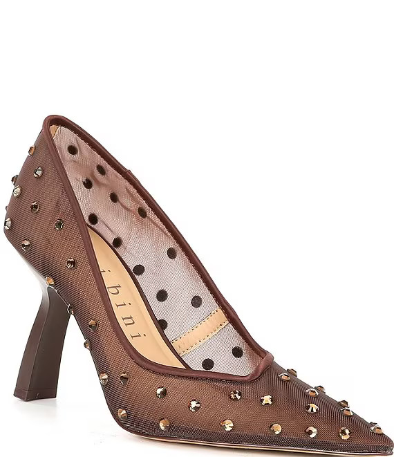 Darciee Two Mesh Rhinestone Pointed Toe Curved Heel Pumps | Dillard's