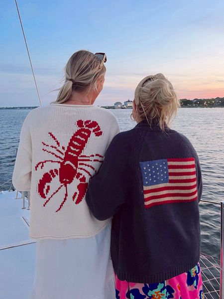 How perfect are these summer sweaters my gfs wore on our boat cruise?! Consider me influenced ✔️✔️🦞🇺🇸 

Code TAYLOR10 works for both of them!! High quality and both fit true to size, size up for a relaxed fit 

#LTKSeasonal #LTKtravel #LTKsalealert