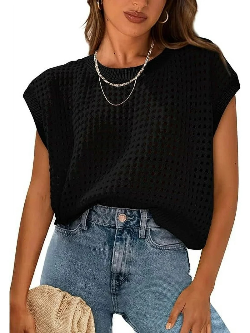 PRETTYGARDEN Womens Spring Tops Summer Shirts Crochet Cap Sleeve Sweater Pullover Cute Crew Neck ... | Walmart (US)