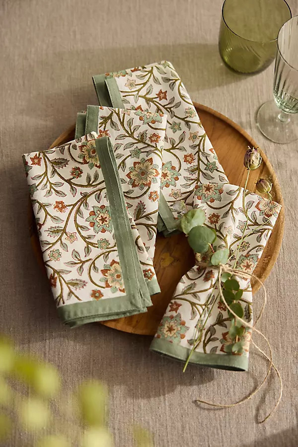Roja Cotton Napkins, Set of 4 Olive in Green at Terrain | Terrain