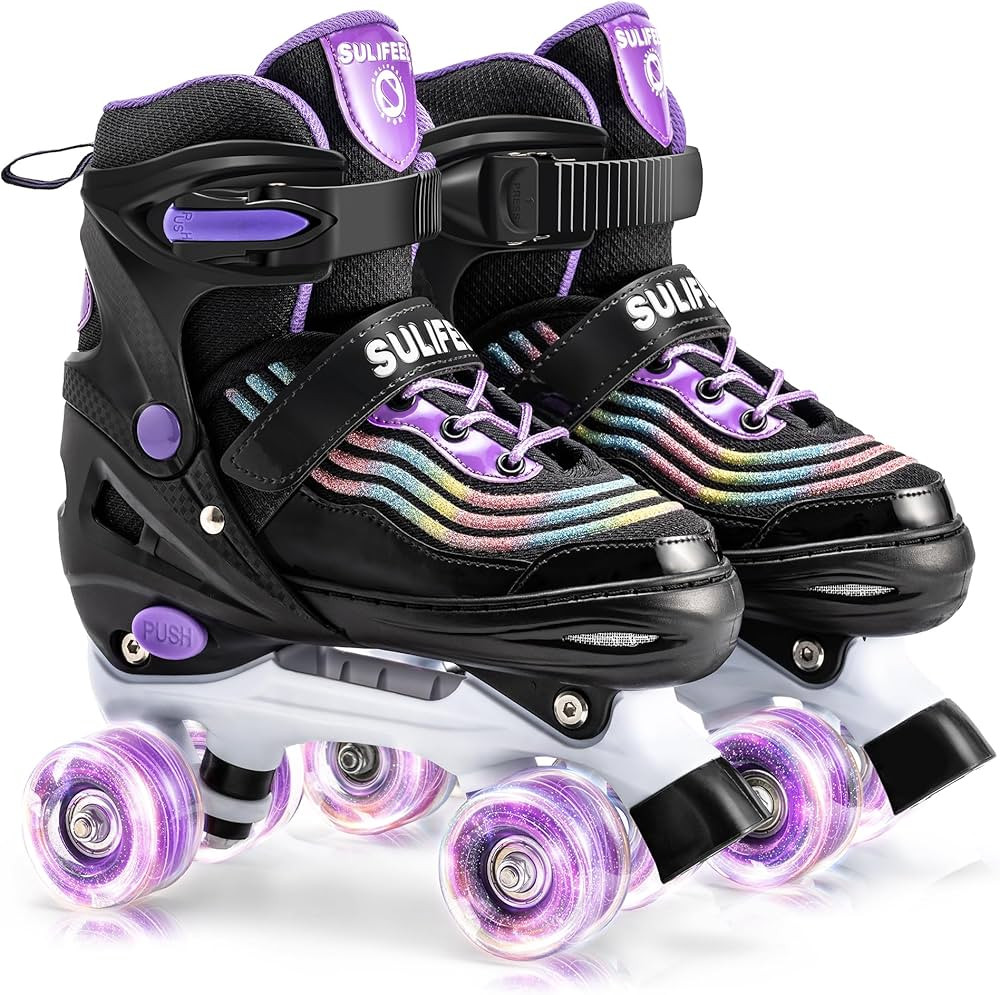 SULIFEEL Roller Skates for Girls with Light up Wheels and Colorful Ripple 4 Sizes Adjustable Skat... | Amazon (US)